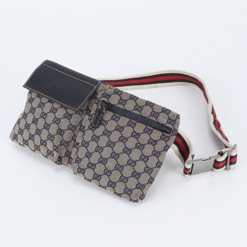 Gucci GG Canvas 28566 Leather 2-Way Body Bag (Waist Pouch/Shoulder Bag) for Men